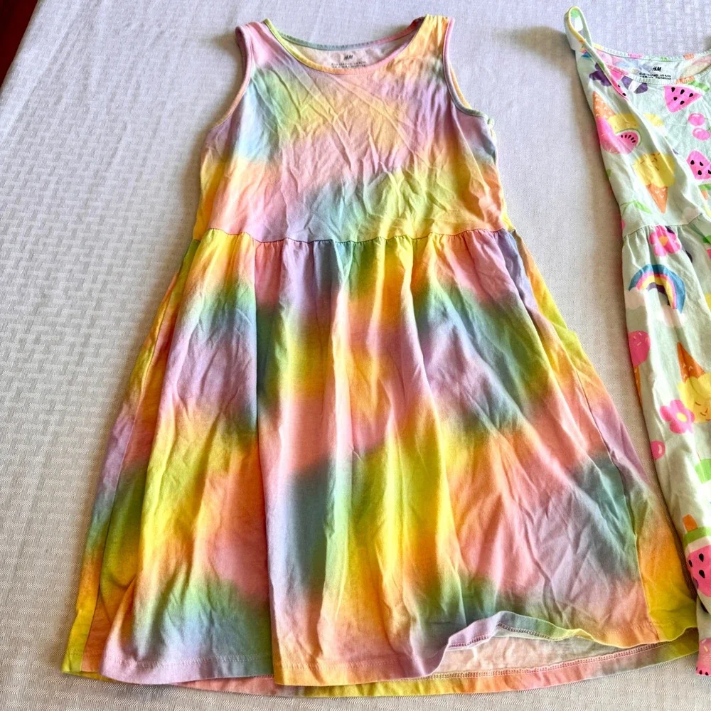 HM Girls 2-Pack Sleeveless Jersey Dresses Size 8/10 Rainbow Tie Dye Ice‎ Cream